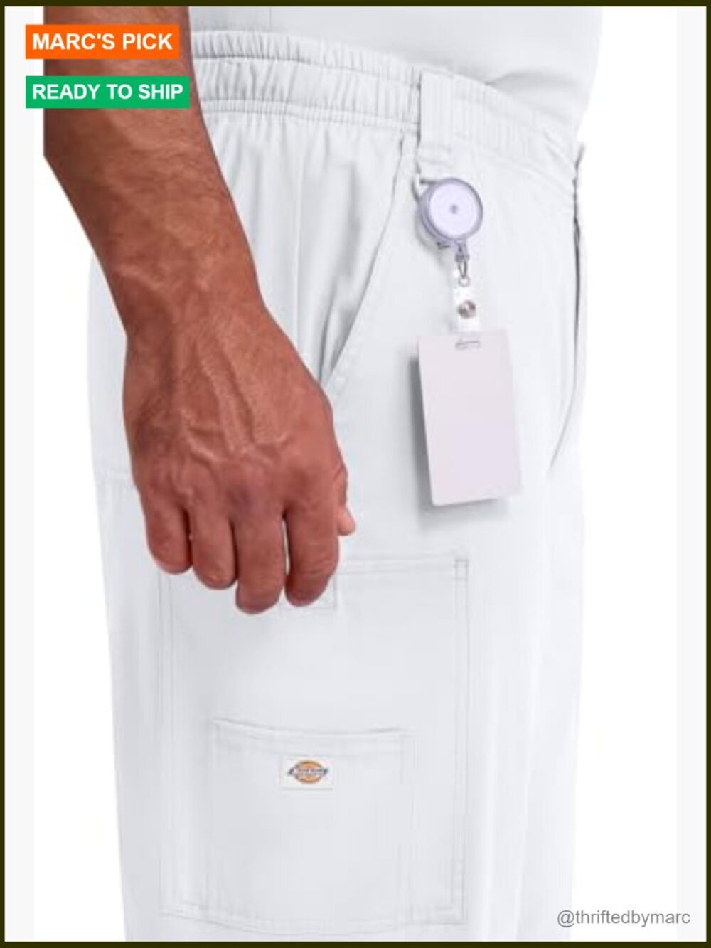 Dickies Men's Pull-On Scrub Pants with 7 Pockets Elastic Waistband - White - Picture 2 of 7